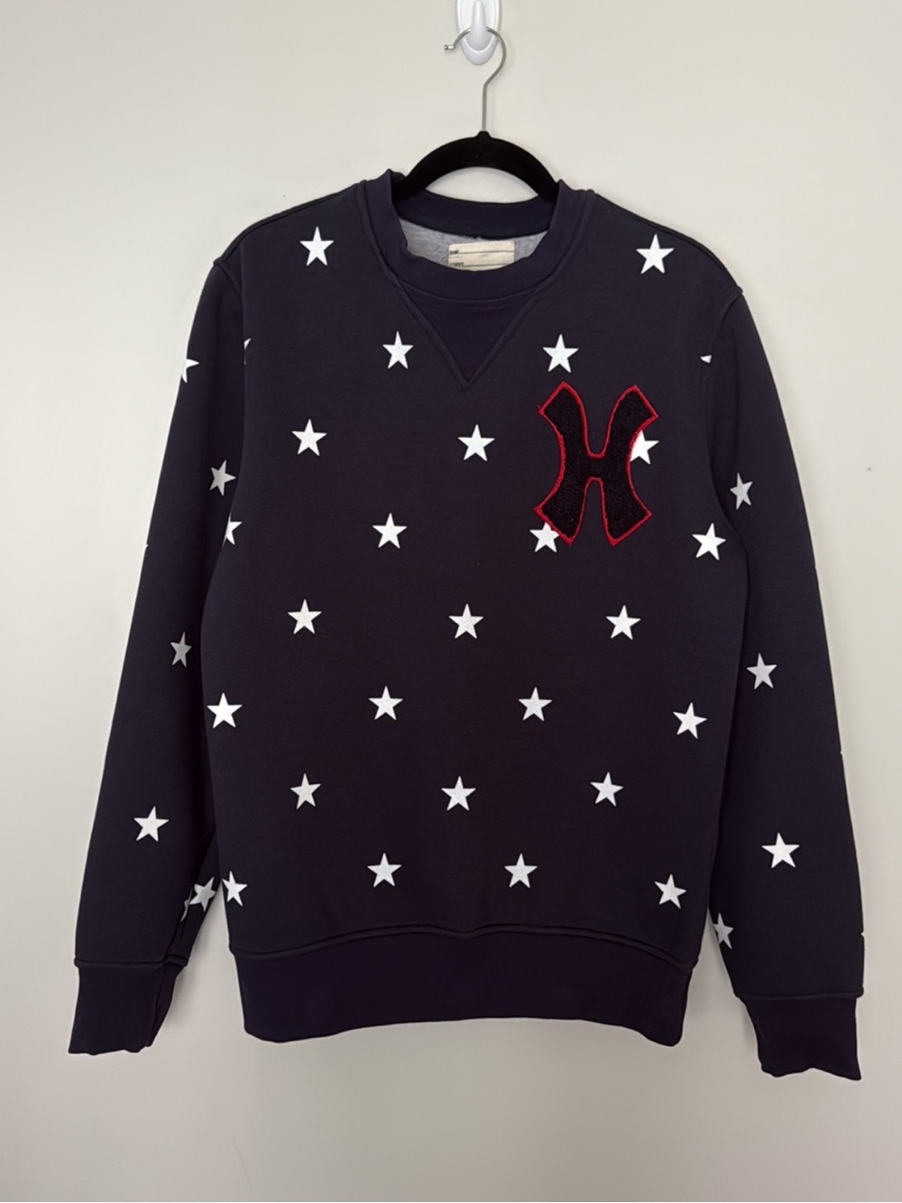 HUDSON North Star Print Navy Pullover Crewneck Sweatshirt Mens Size S